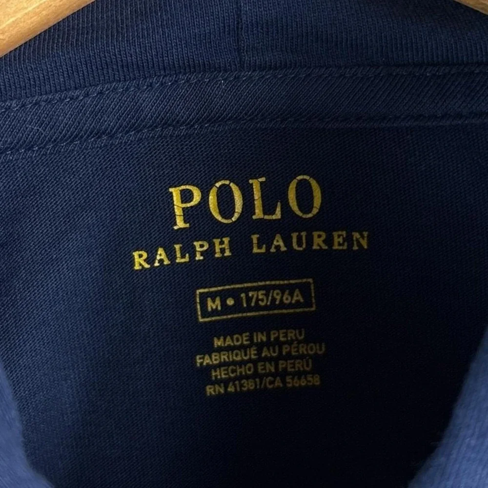 Polo Ralph Lauren Long Sleeve Hooded Shirt Mens Medium‎ Pima Cotton Navy Blue